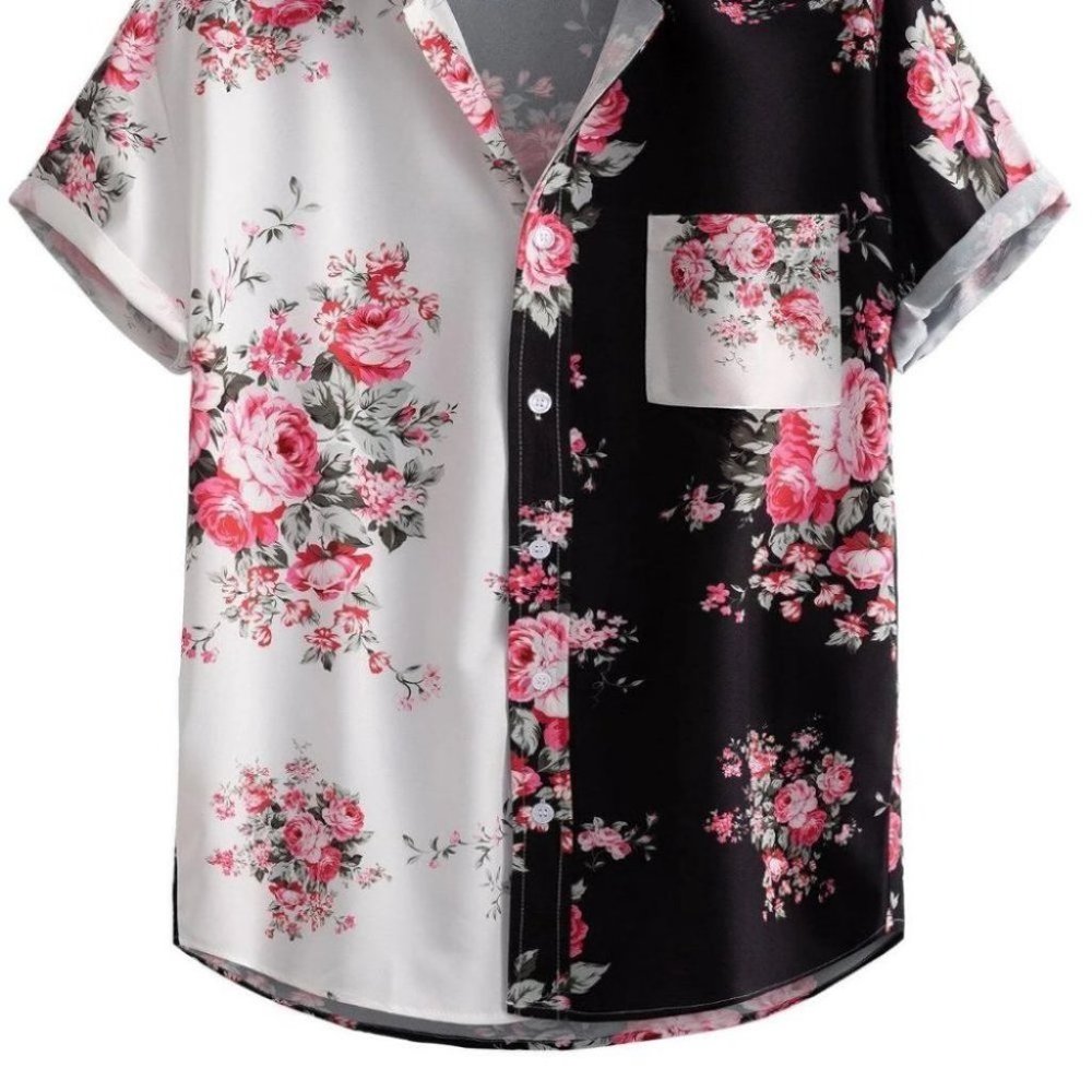 Black & White Mens Button Up Tee Shirt - Picture 2 of 6